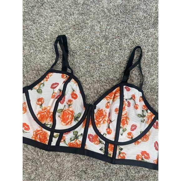 NWT Torrid Curve Unlined Longline Underwire Bra - Mesh Floral Lips Beige Plus 1 - Picture 5 of 11